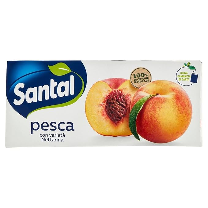 Santal 100% Natural Fruit Juice, No Added Sugar, Made in Italy (8x3 (24 Bottles), Peach)