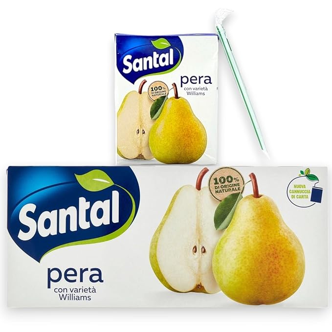 Santal 100% Natural Fruit Juice, No Added Sugar, Made in Italy (8x3 (24 Bottles), Pear)