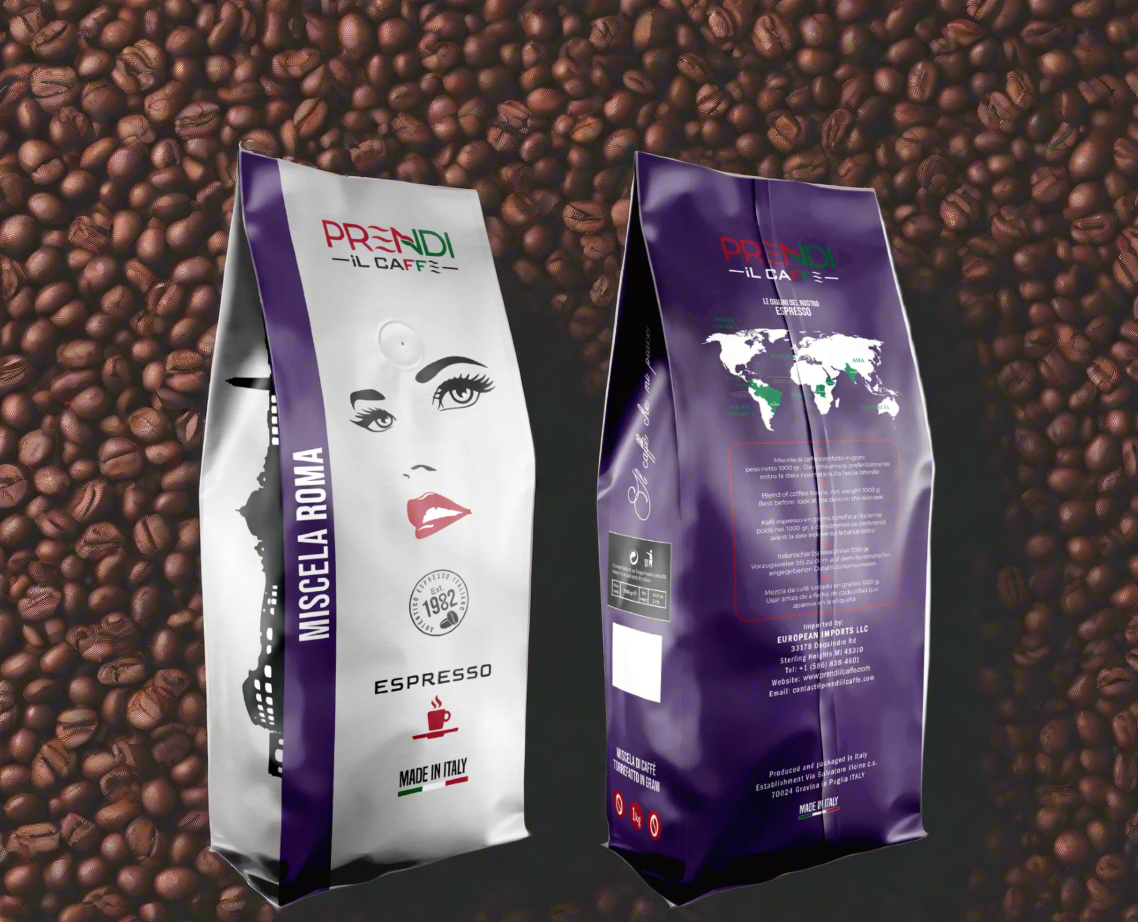 Two coffee bags from PRENDI IL CAFFE' on a white background