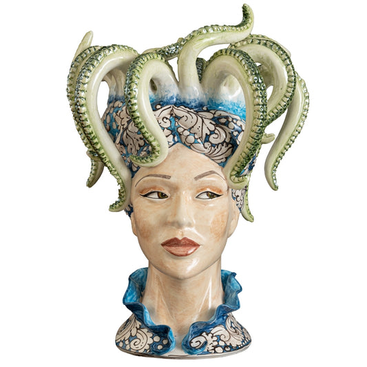 Sicilian Ceramic Moor's Head Lady Height: 47cm Centerpiece. Made In Italy.