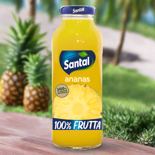 Bottle of Santal pineapple juice on a white background