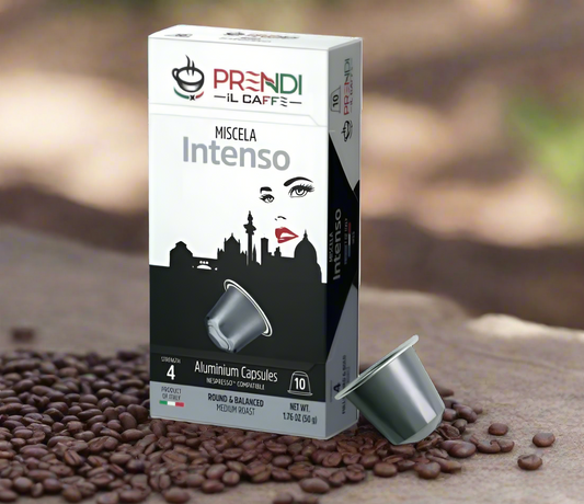 Prendi Il Caffè coffee capsule packaging with a woman's face on a white background