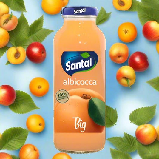 Santal albicocca juice bottle on a white background