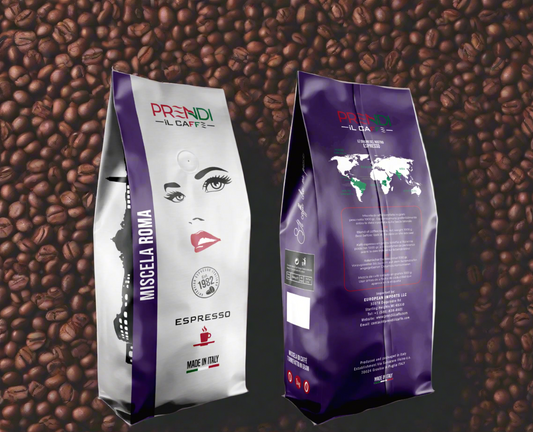 Two coffee bags from PRENDI IL CAFFE' on a white background
