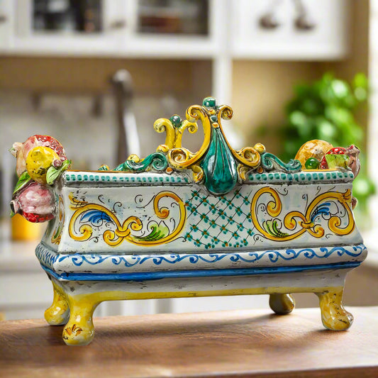 Sicilian Ceramic Centerpiece Square. Made In Italy.