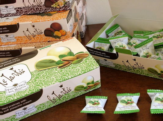 Pasticceria Sua Maesta ReTartu Pistachio Cream Filled Pralines 3.5oz. Imported direct from Italy.