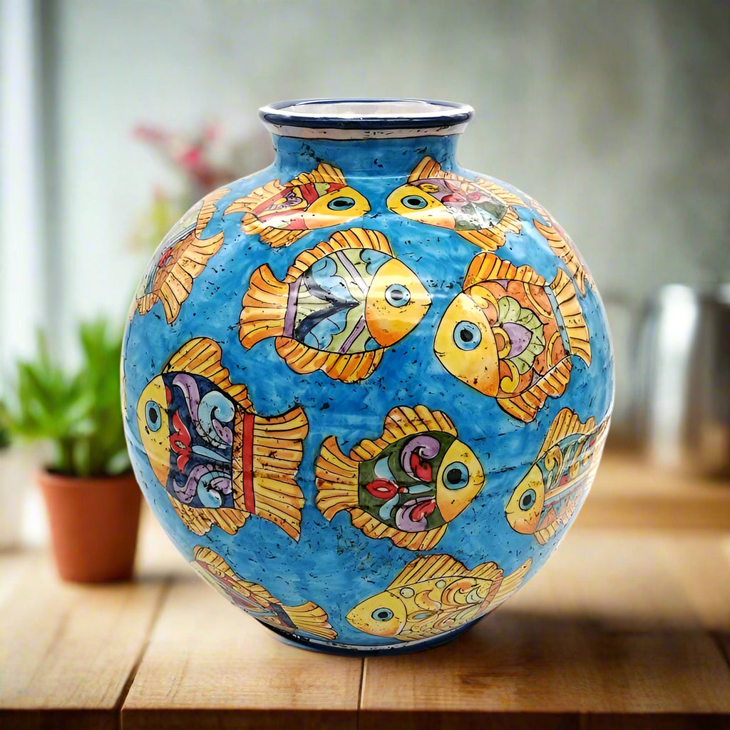 Sicilian Ceramic Fish Flower Pot Stand 35cm. Made In Italy.